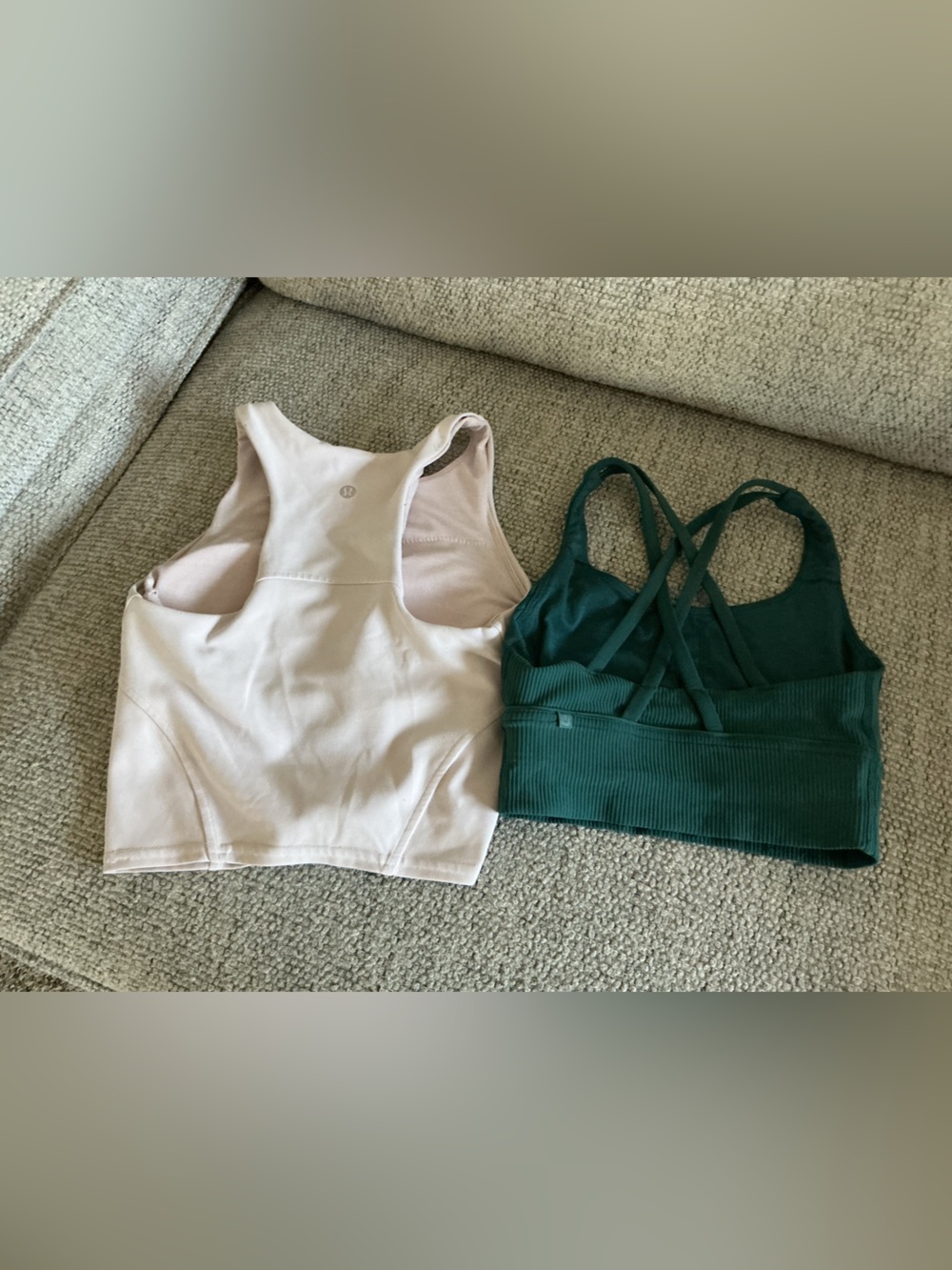 lululemon athletica Light Pink Crop Top & Deep Green Strappy Sports Bra Set